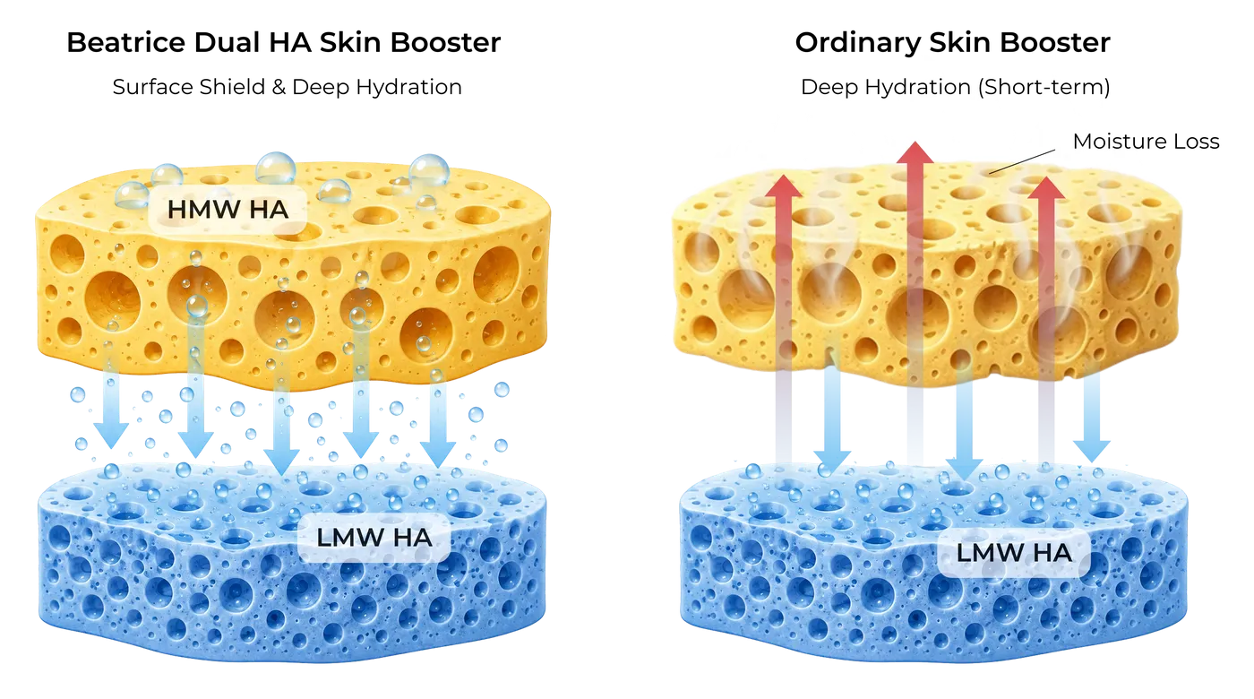 Dual-molecular-weight HA hydration mechanism comparison